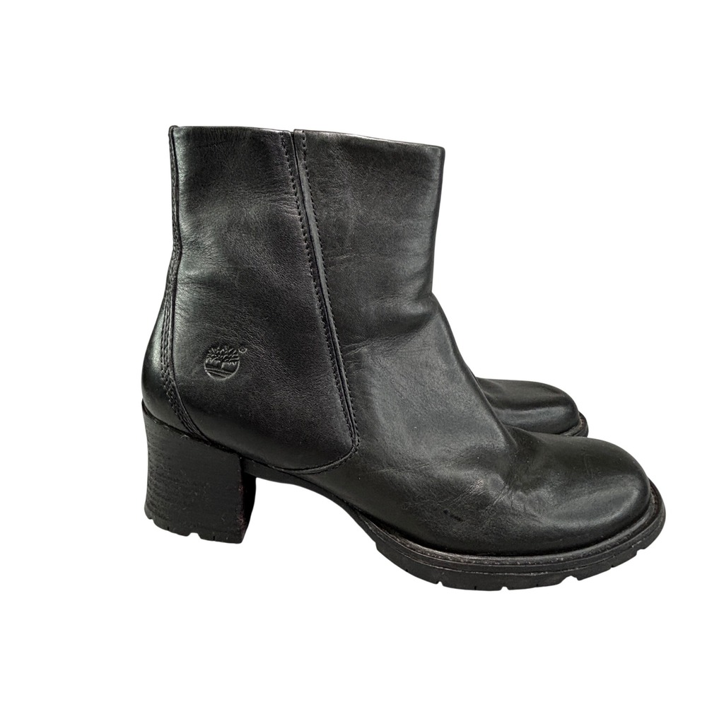 Timberland Alyse Black Leather Ankle Boots Chunky Heel 8.5M 62317
